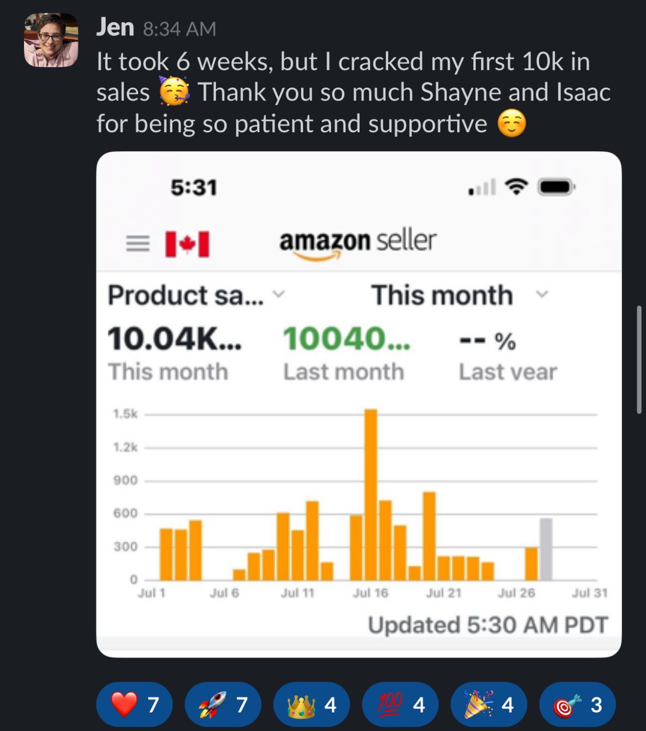 Jen — first $10k in sales in 6 weeks