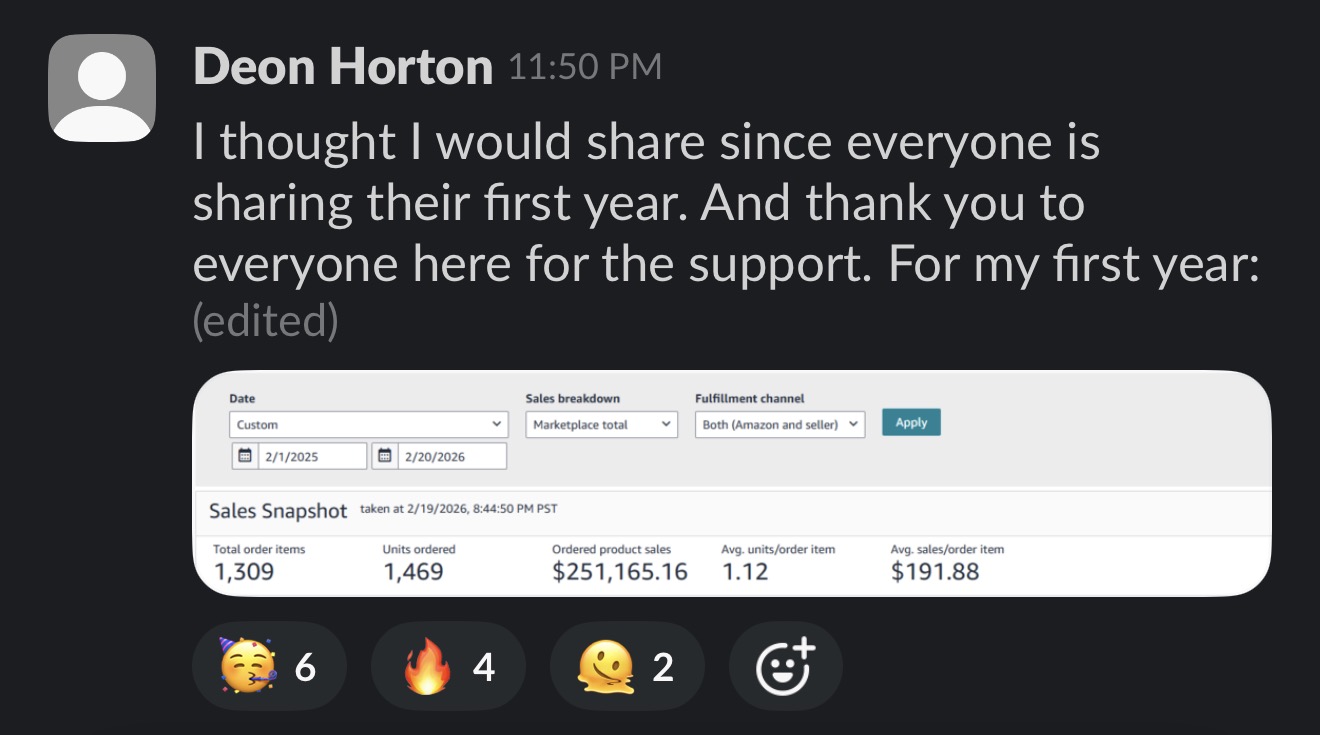Deon — $251,165 in sales in his first year